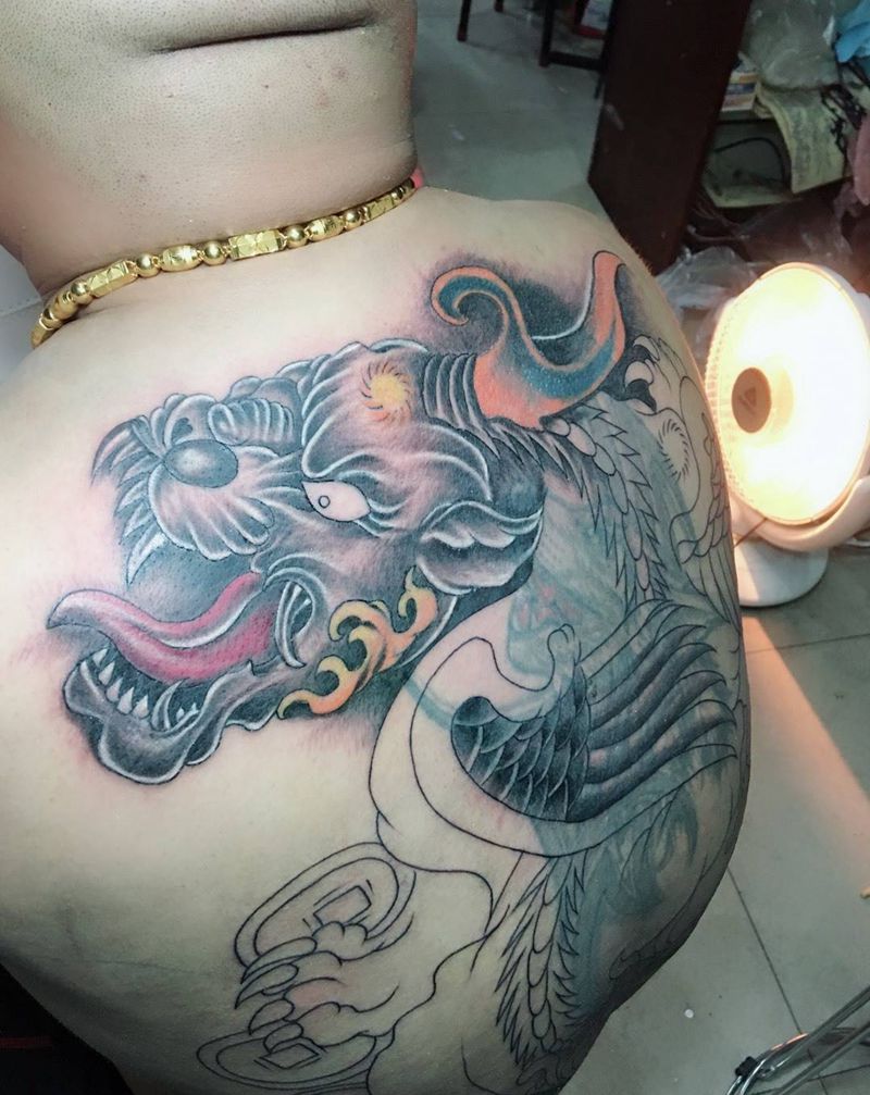 貔貅覆盖未完成纹身图片