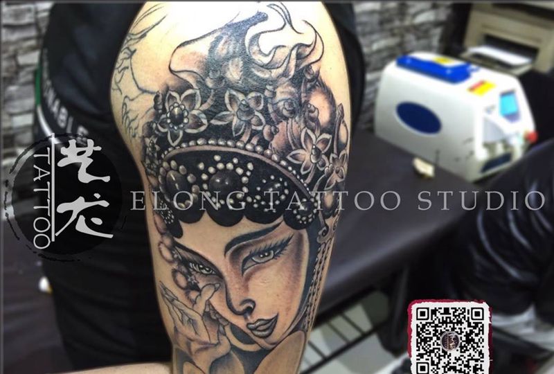 花旦纹身图片_成品手臂传统人物纹身图案