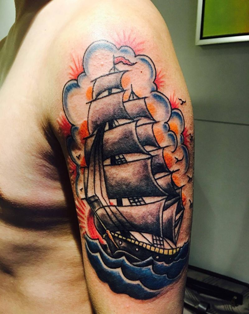 帆船纹身图片