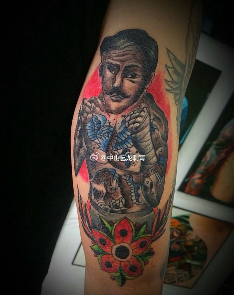 oldschool 拳击手纹身图片_成品手臂欧美纹身图案