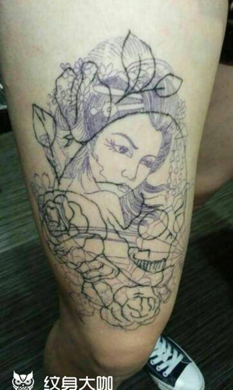 艺伎遮盖纹身图片