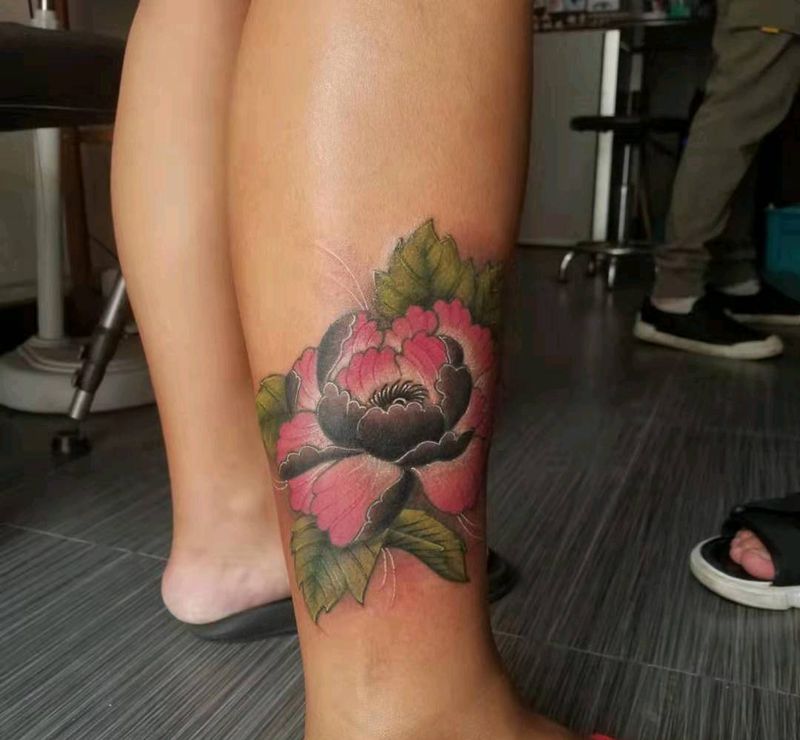 牡丹花纹身图片_新传统纹身图案