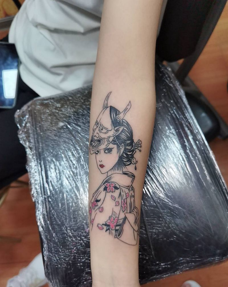 艺伎纹身图片_手臂新传统纹身图案