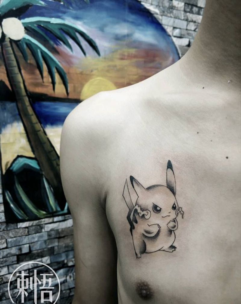 皮卡丘纹身图片_胸部纹身图案