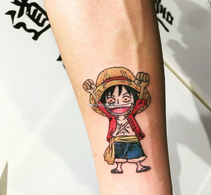 卡通 ( 路飞 )纹身图片_成品手部清新人物纹身图案