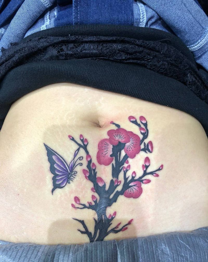 梅花遮疤纹身图片