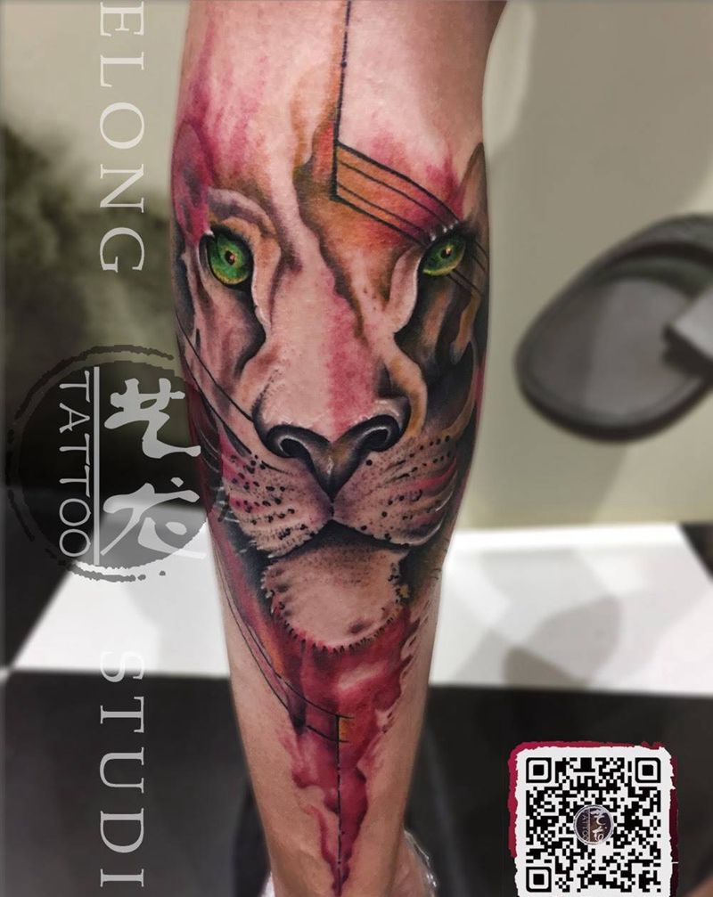 泼墨风 ～纹身图片_成品脚部欧美动物纹身图案