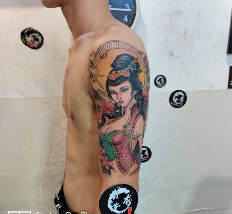 艺伎纹身图片_手臂新传统纹身图案