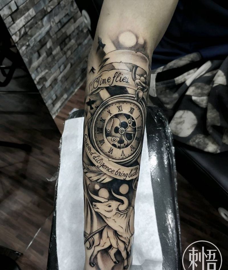 时光易逝纹身图片_欧美写实纹身图案