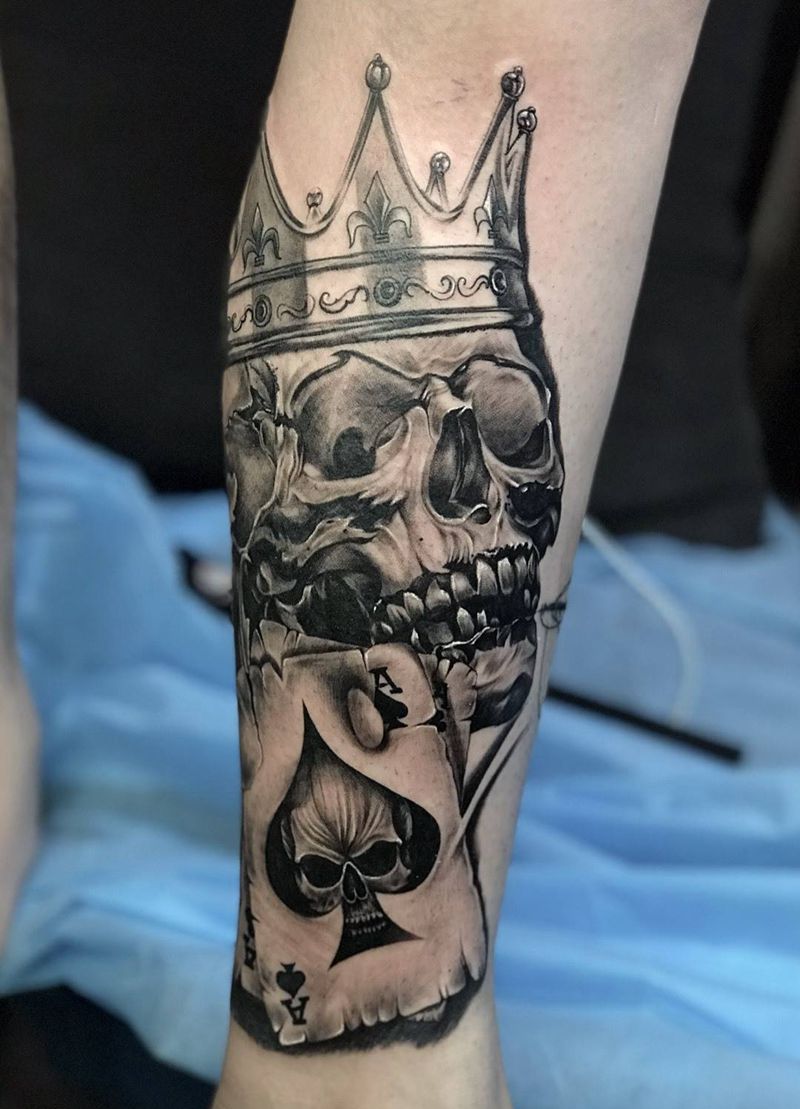 骷髅纹身图片_腿部欧美写实纹身图案