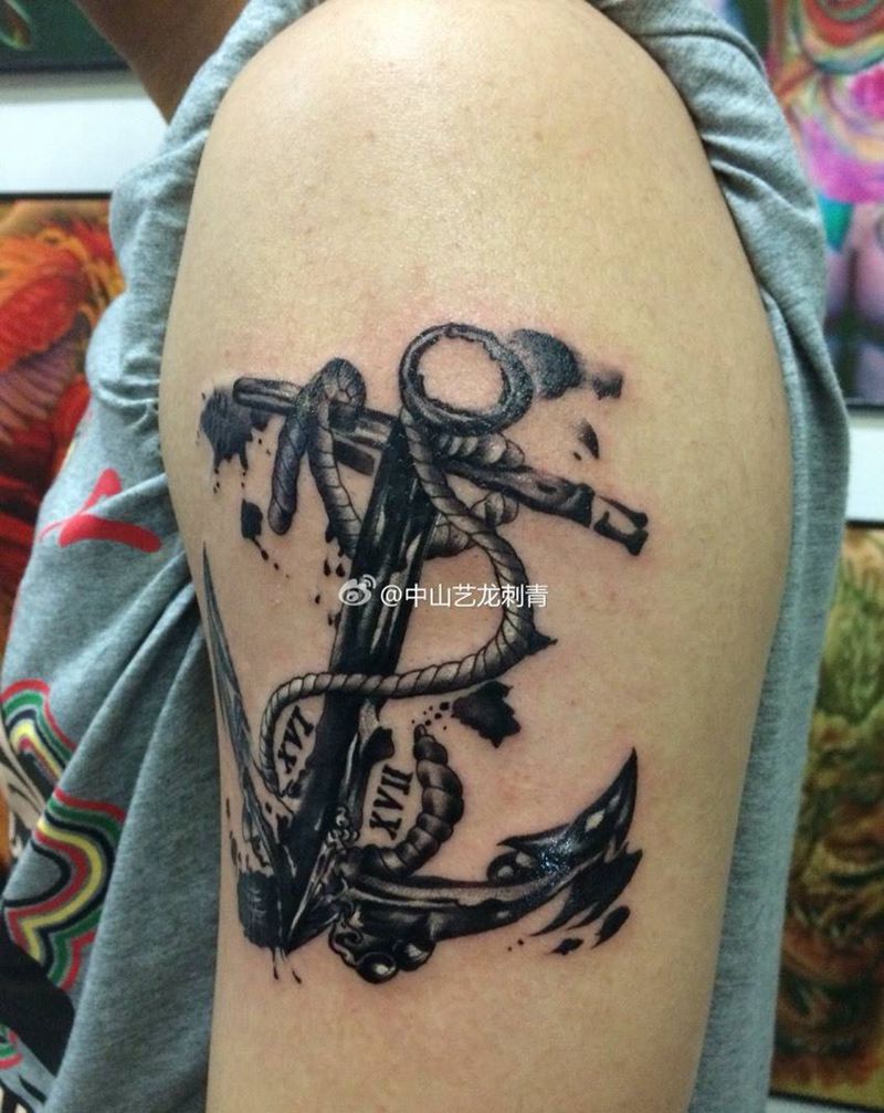 船锚⚓纹身图片_成品手臂欧美静物字符纹身图案