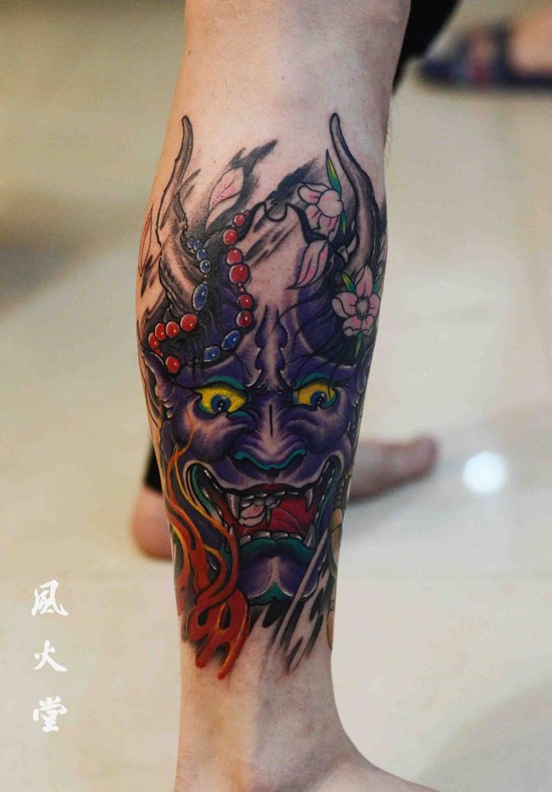 小腿般诺纹身纹身图片_成品脚部传统动物纹身图案