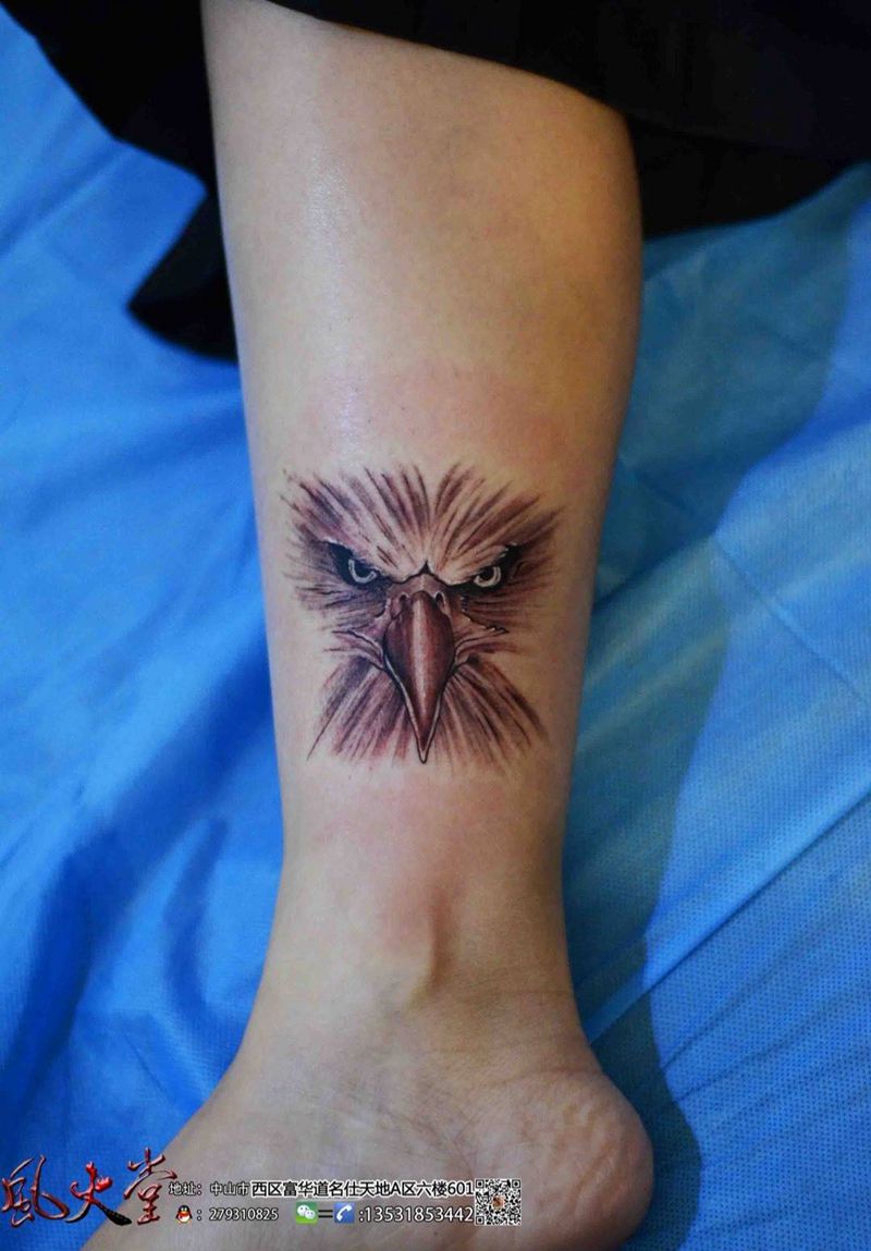 鹰纹身图片_成品腿部欧美动物纹身图案