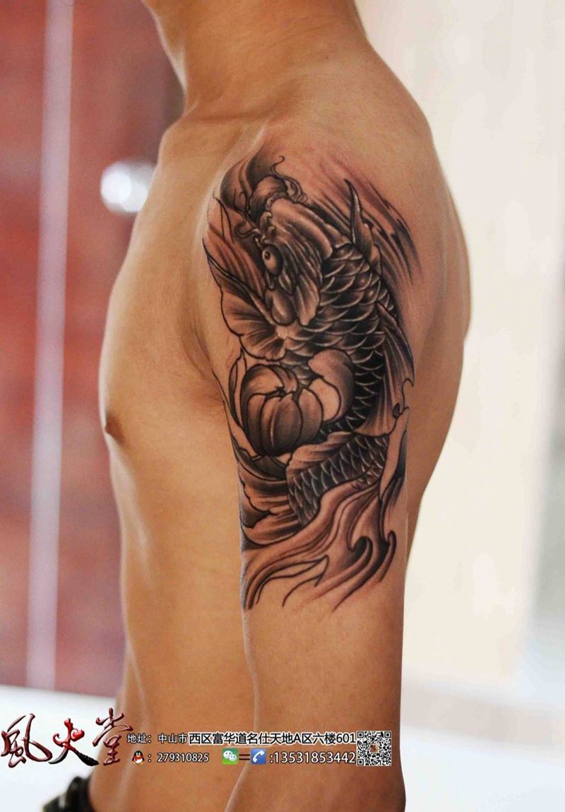 鲤鱼专业户纹身图片_成品手臂传统动物纹身图案