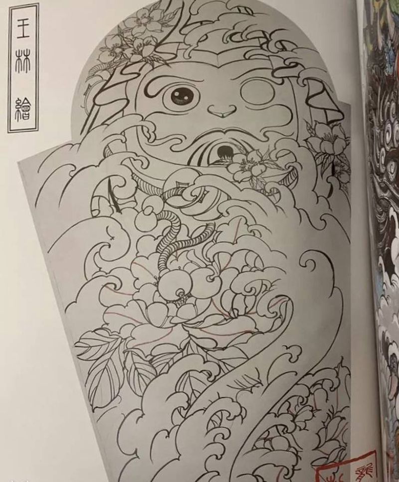 花臂线稿纹身图片_手臂纹身图案