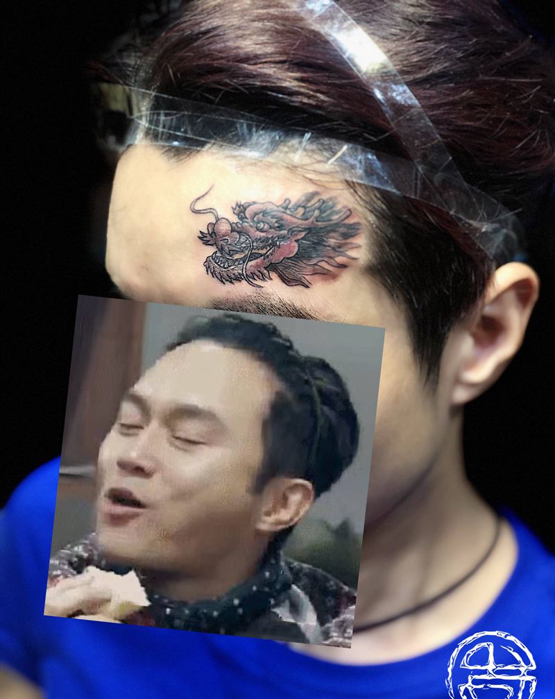 龙头遮盖疤痕纹身图片_水墨新传统纹身图案