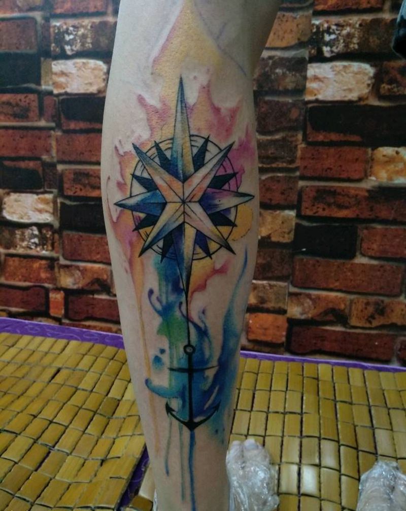 水彩小腿纹身图片