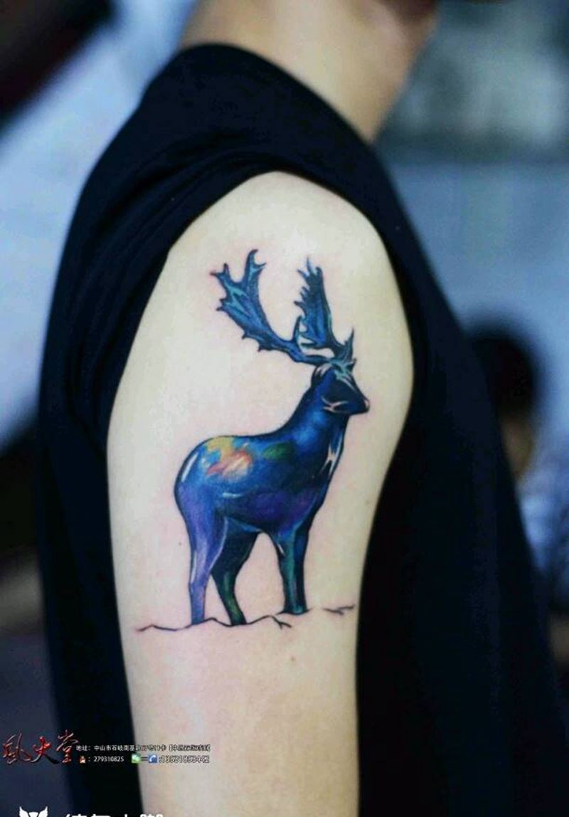 麋鹿纹身纹身图片_手臂欧美动物成品纹身图案