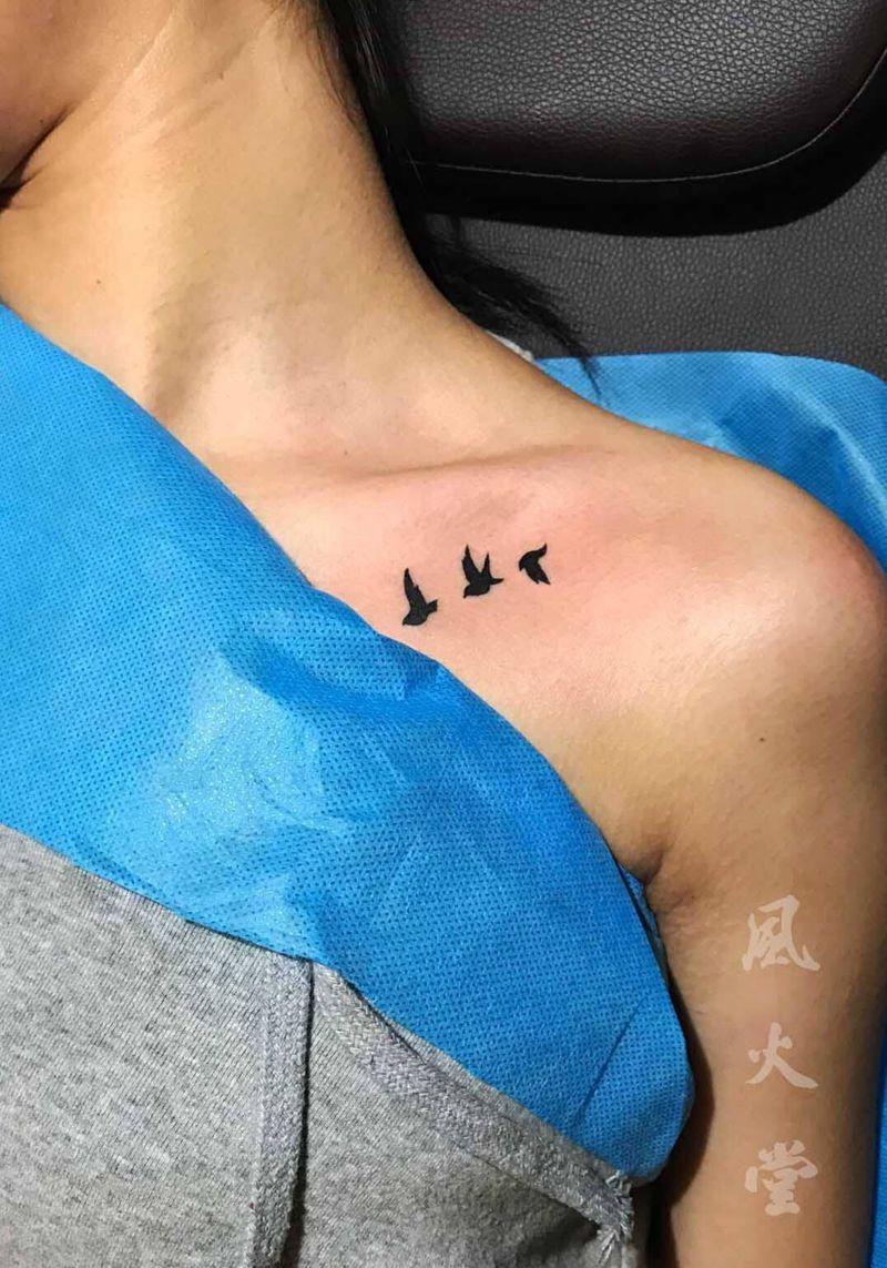 大雁纹身图片_成品胸部清新几何纹身图案