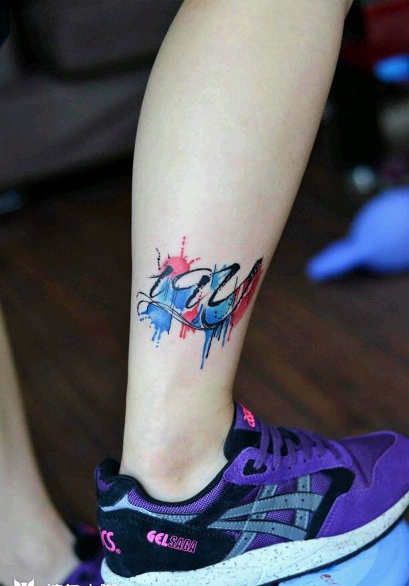 原创水彩英文纹身纹身图片_脚部清新字符成品纹身图案