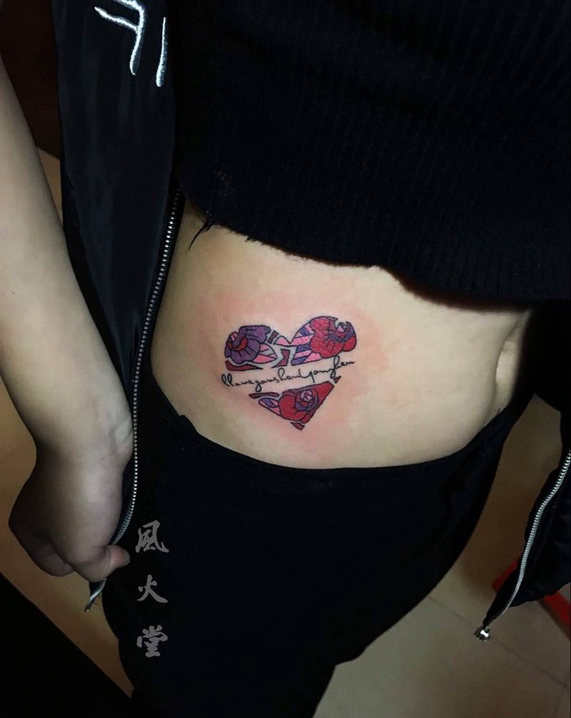 桃心纹身纹身图片_成品腹部清新几何纹身图案