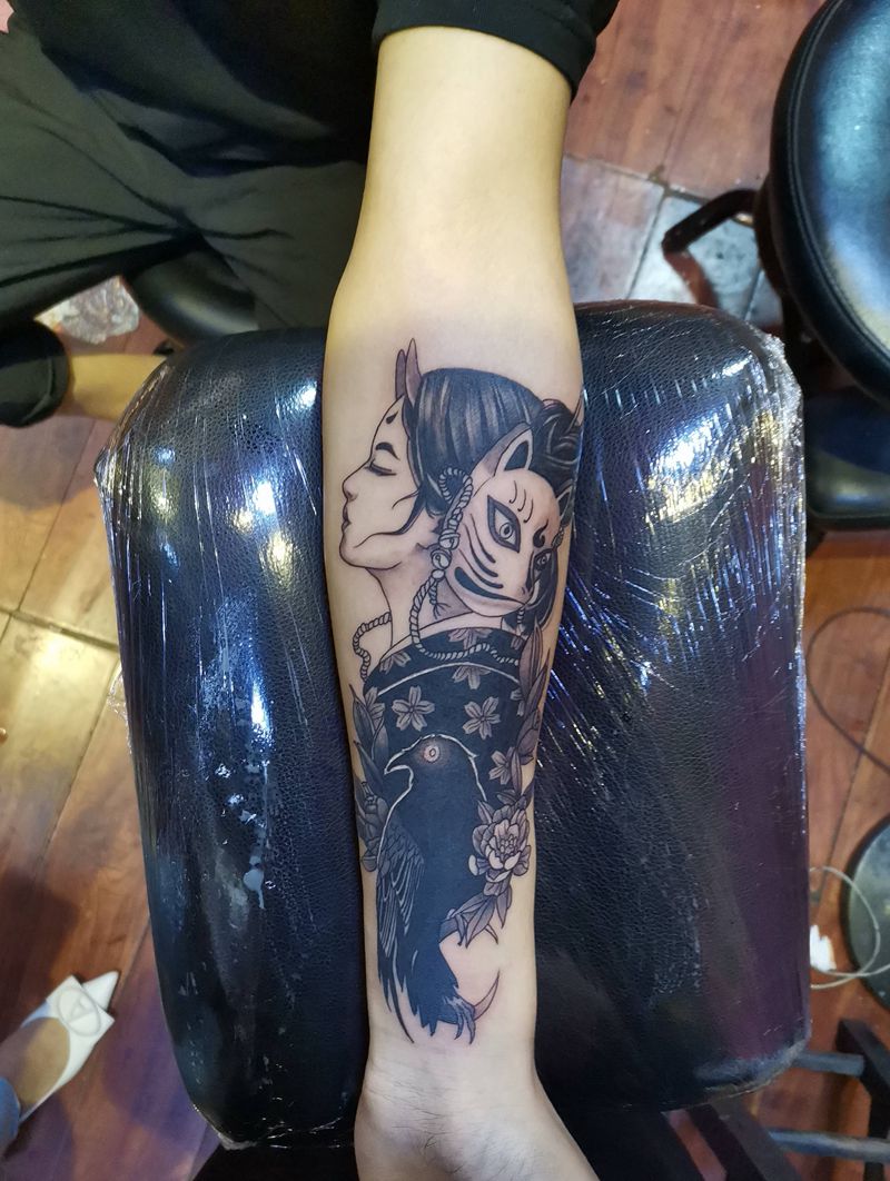 艺伎纹身图片_手臂新传统纹身图案