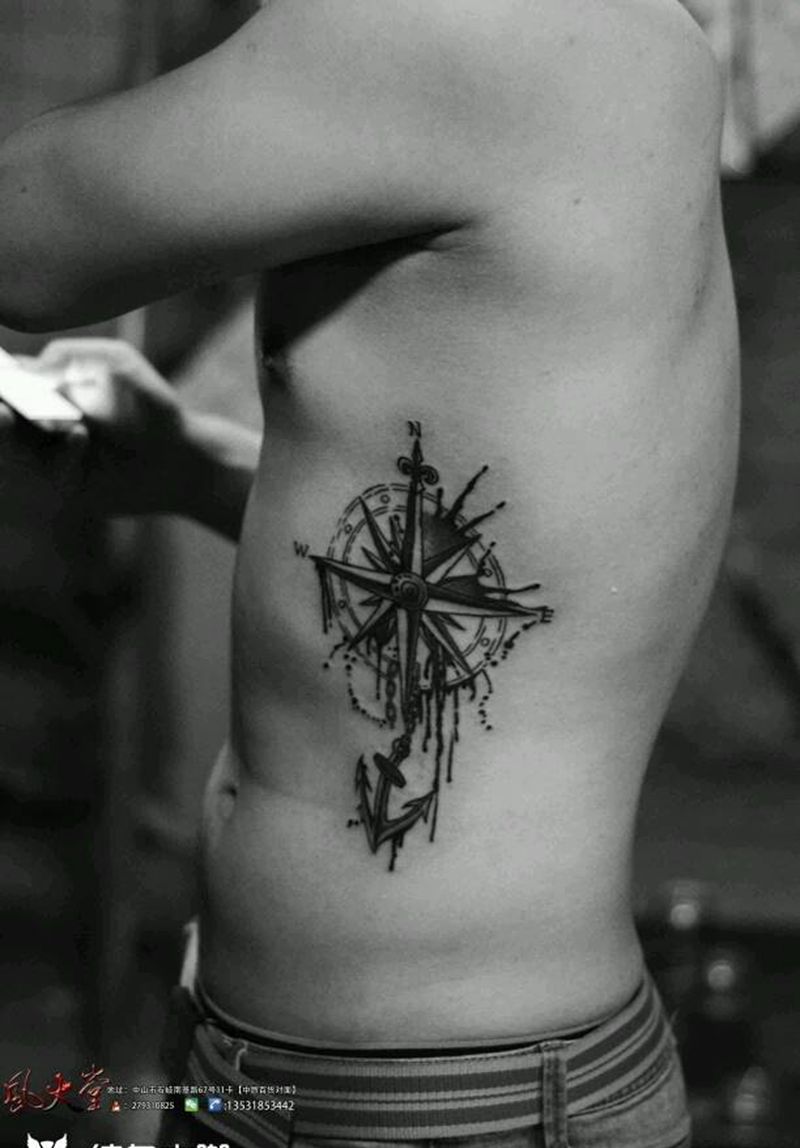 指南针纹身纹身图片_腰部欧美几何成品纹身图案