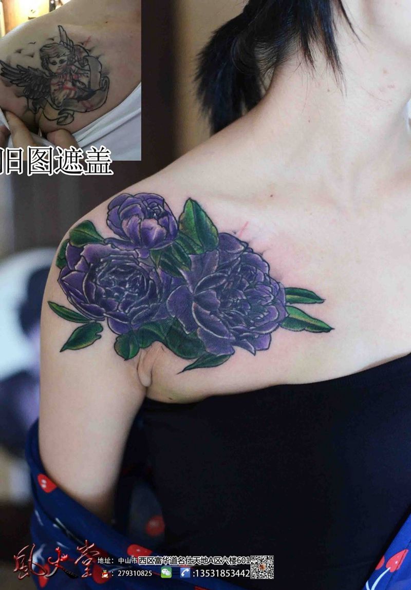 旧图覆盖纹身图片_成品胸部传统静物纹身图案