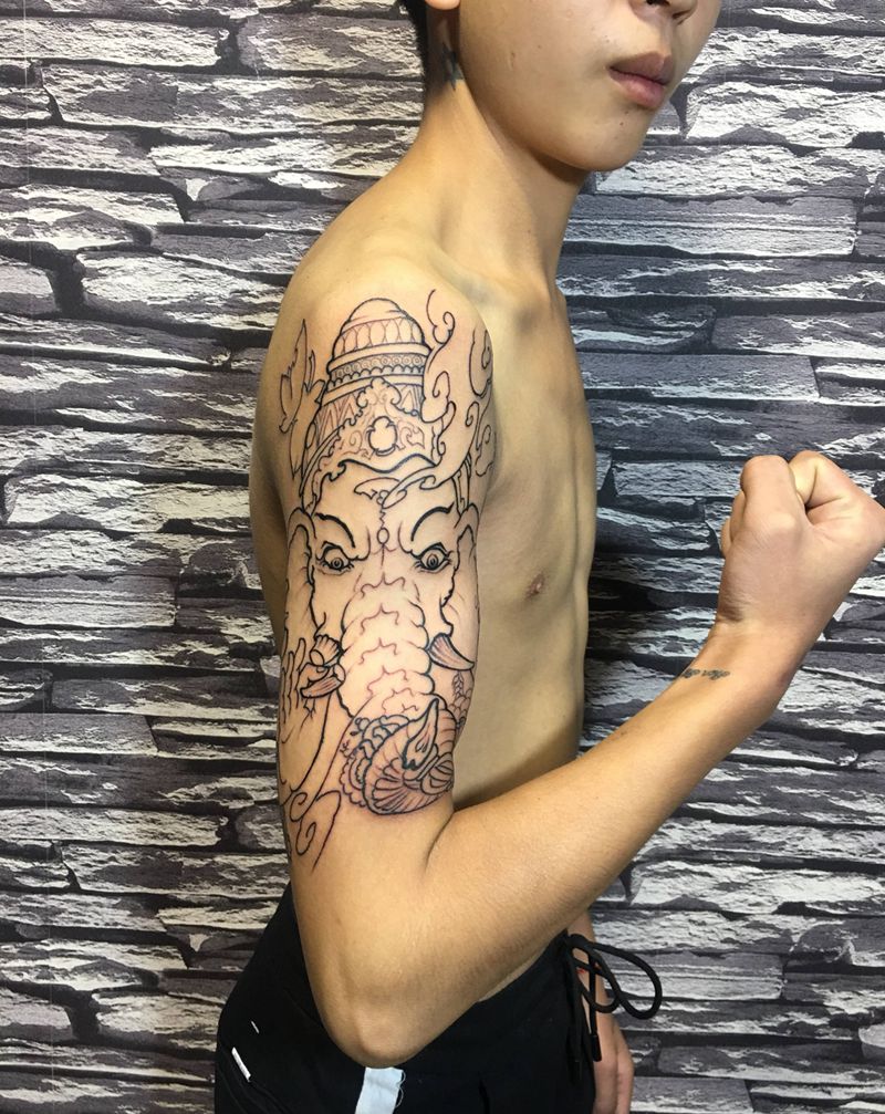 象神线条完成下次上色纹身图片