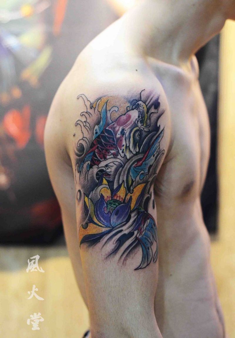 鲤鱼纹身纹身图片_成品手臂传统动物纹身图案