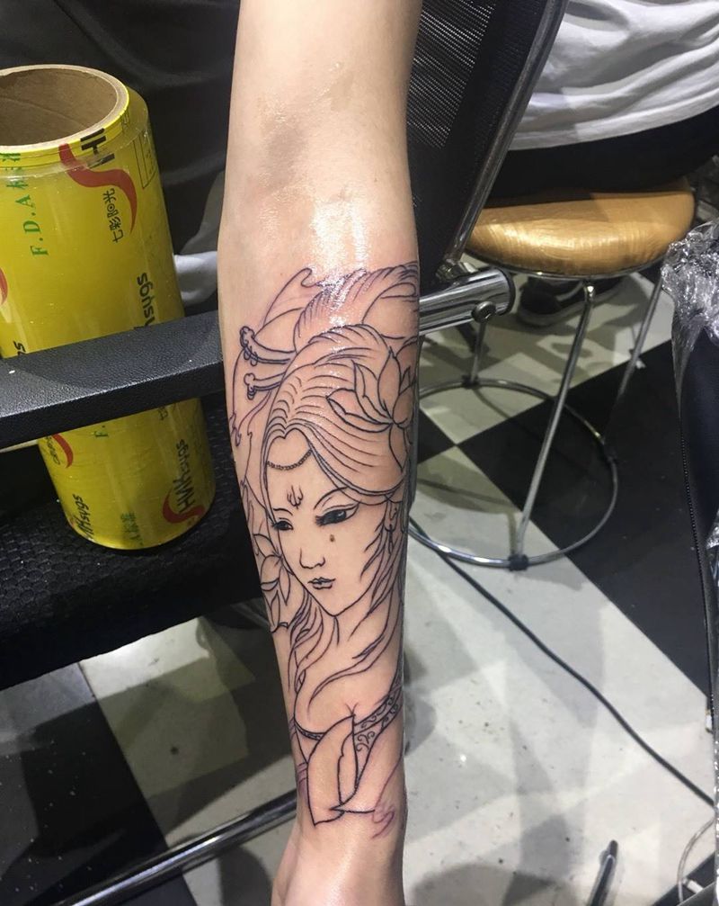 艺妓线条纹身图片