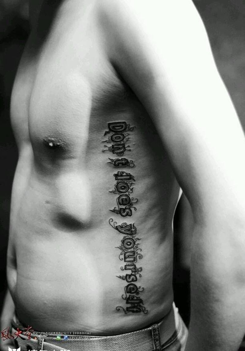 花体字纹身纹身图片_腰部清新字符成品纹身图案