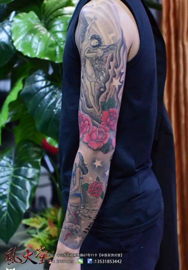 贝克汉姆花臂同款纹身图片_成品手臂欧美人物植物纹身图案