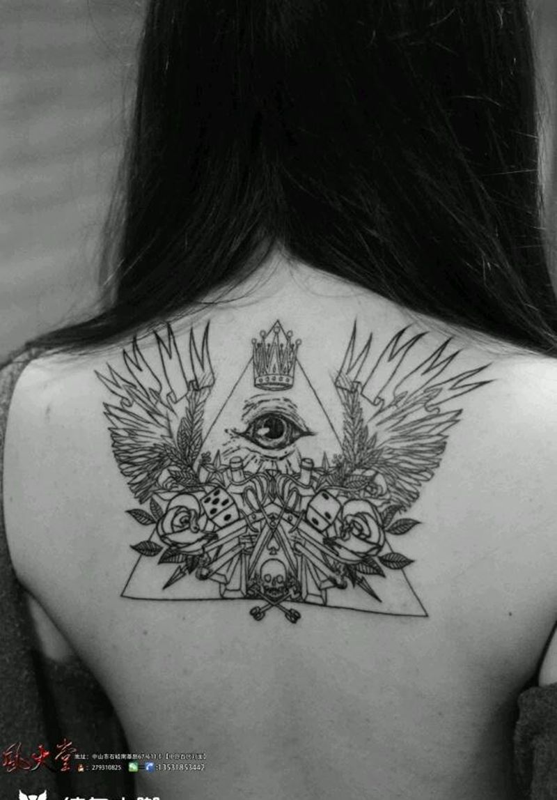 女士后背欧美纹身纹身图片_背部欧美植物静物成品纹身图案