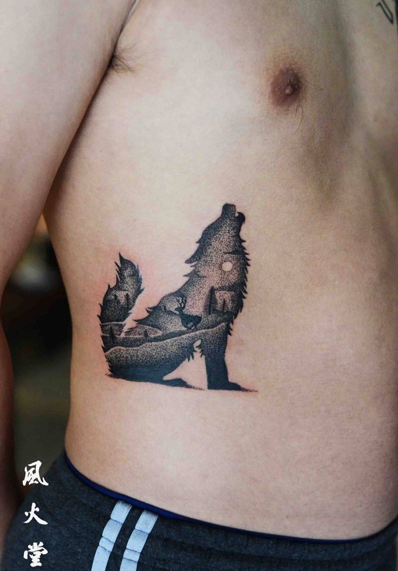 点刺纹身纹身图片_成品腹部欧美动物纹身图案