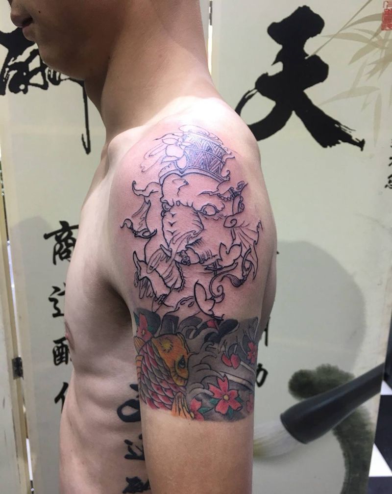 象神线条纹身图片