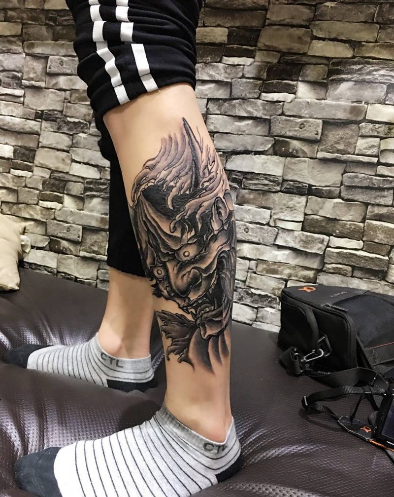 小腿般若纹身图片