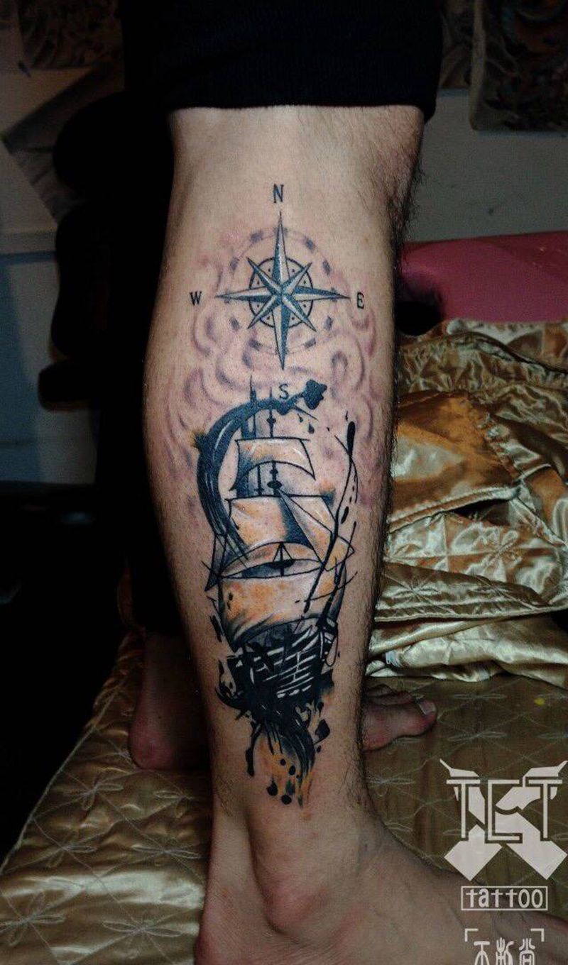 船纹身图片_成品脚部欧美纹身图案