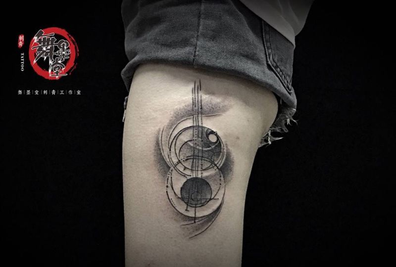 点刺 抽象吉他纹身图片