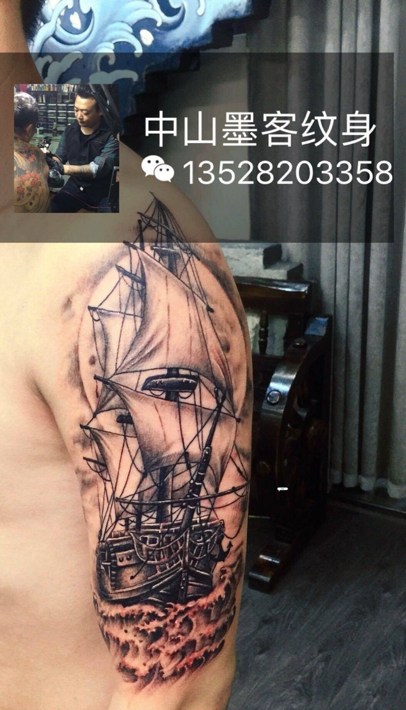 帆船纹身图片