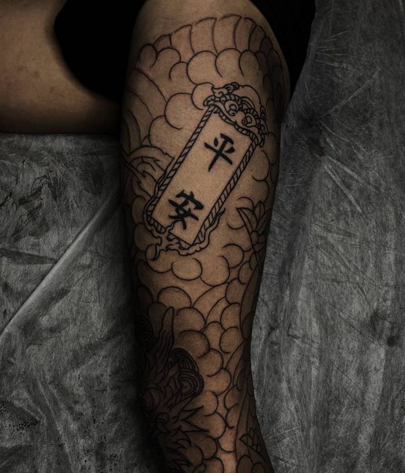 线条纹身图片_腿部老传统纹身图案