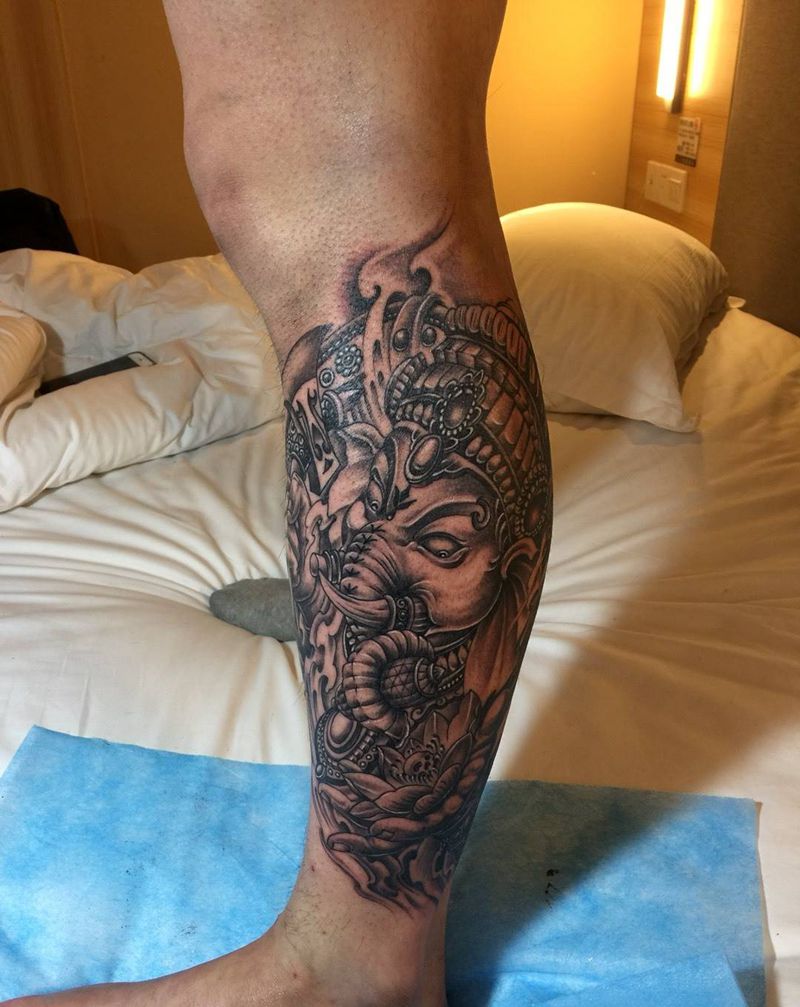 小腿象神，守护之神纹身图片