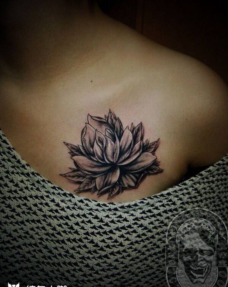 花纹身图片_成品胸部欧美植物纹身图案