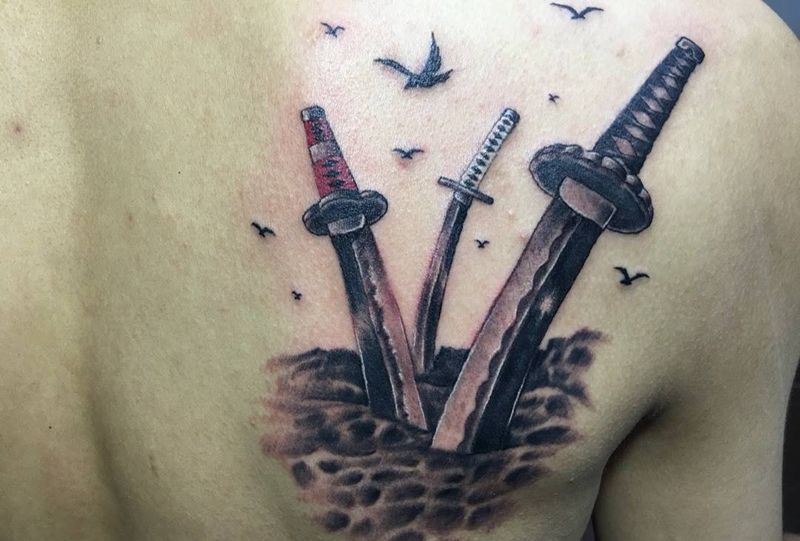 原创手稿 武士刀纹身图片