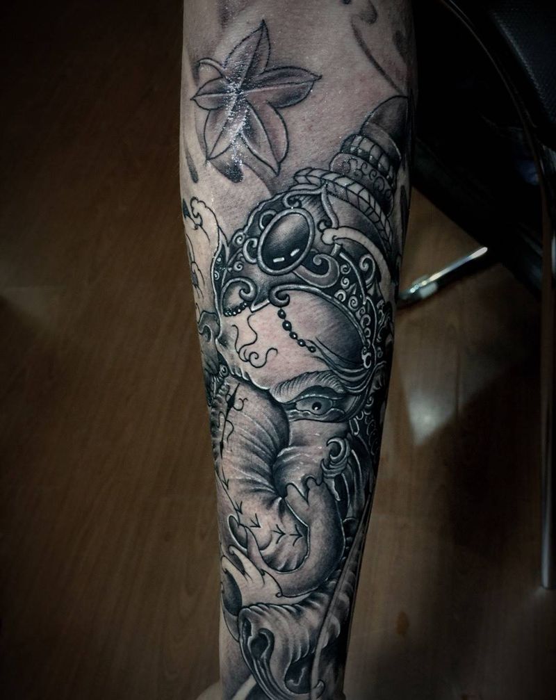 象神纹身图片_成品传统手部手臂纹身图案