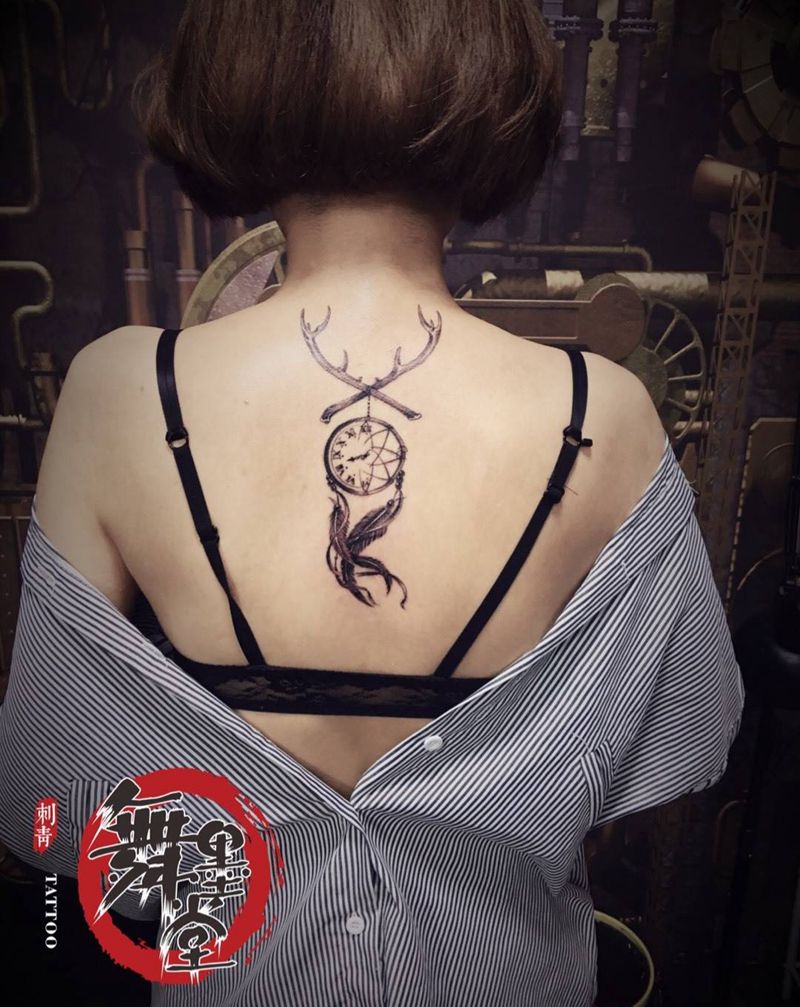 鹿角➕捕梦网纹身图片