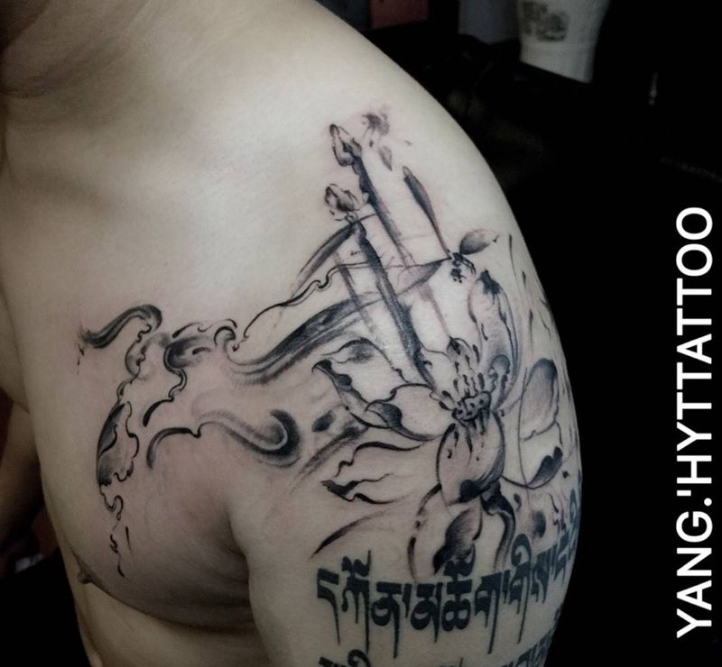 墨。纹身图片_成品肩部原创国画习俗传统纹身图案