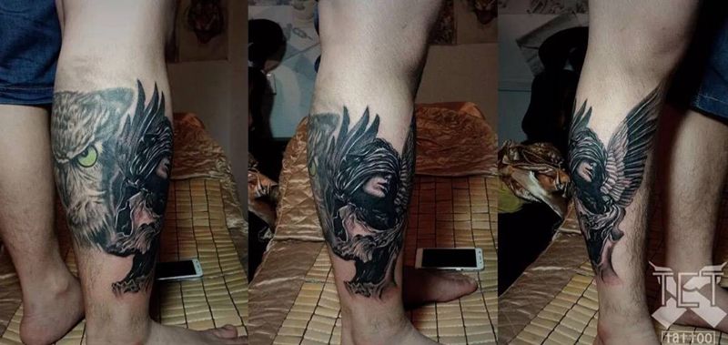 骷髅纹身图片_成品脚部欧美纹身图案