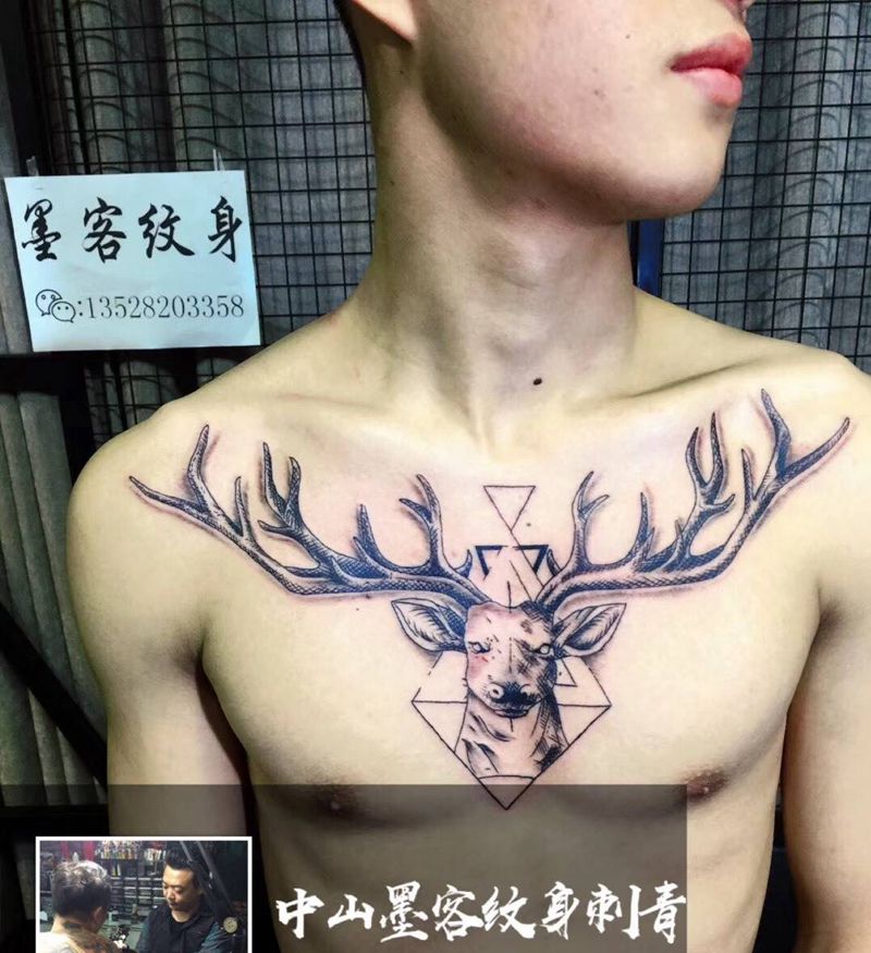 几何鹿头纹身图片