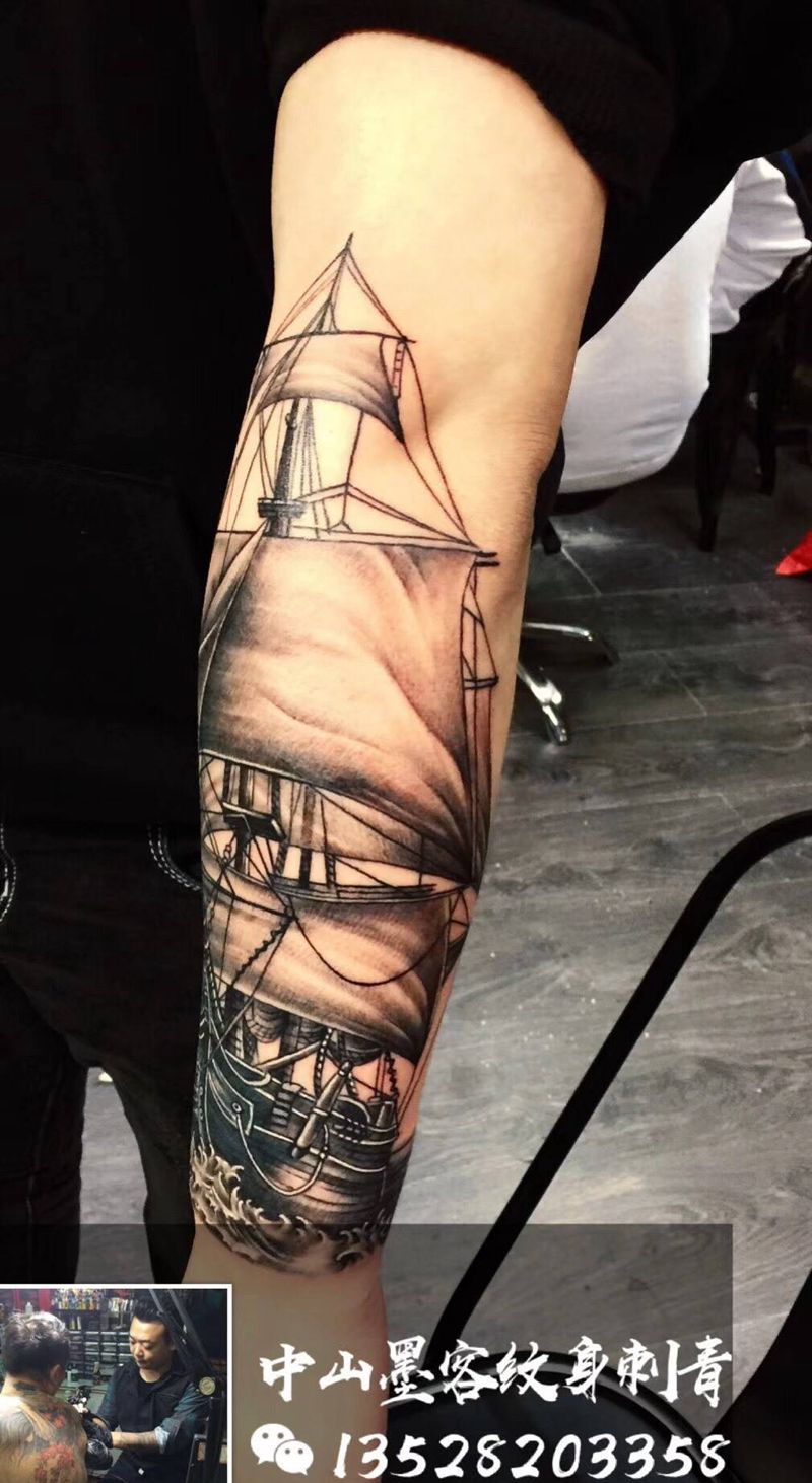 帆船纹身图片